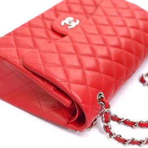 flap bag jumbo 30 red lambskin silver hardware