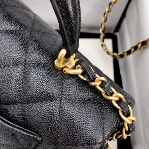 mini flap bag top handle 20cm black caviar gold hardware
