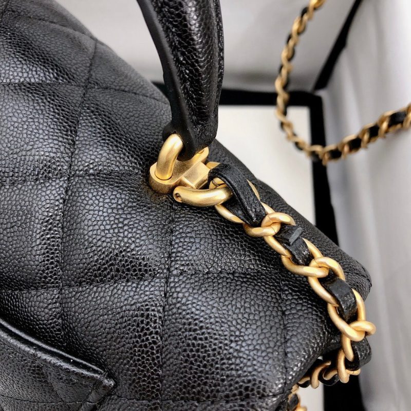 mini flap bag top handle 20cm black caviar gold hardware