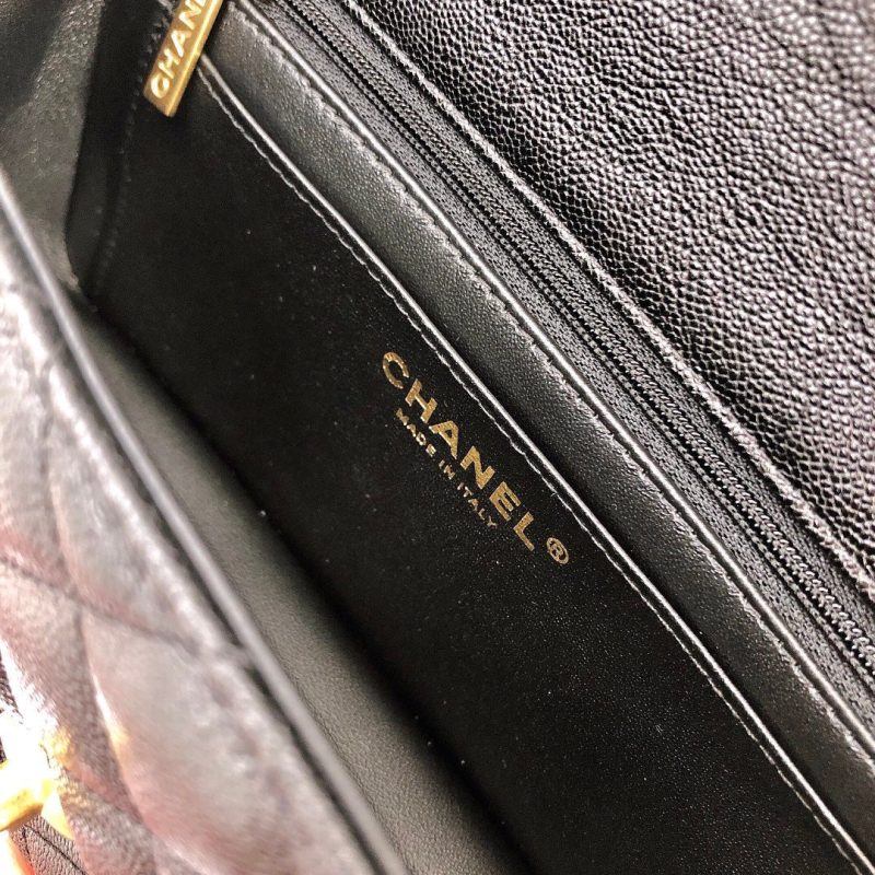 mini flap bag top handle 20cm black caviar gold hardware