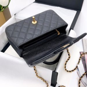 mini flap bag top handle 20cm black caviar gold hardware