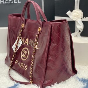 cc shopping bag 40cm burgundy calfskin gold hardware