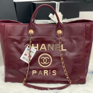 cc shopping bag 40cm burgundy calfskin gold hardware