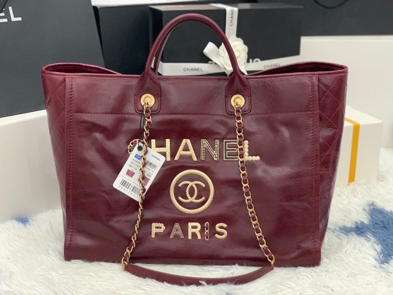 cc shopping bag 40cm burgundy calfskin gold hardware