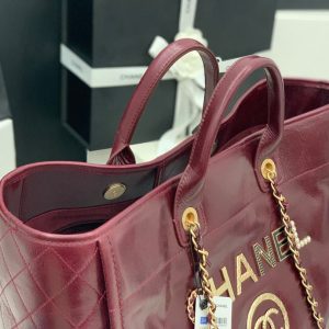 cc shopping bag 40cm burgundy calfskin gold hardware