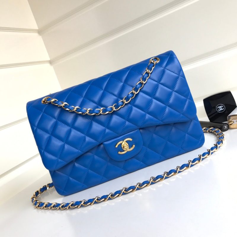 flap bag jumbo 30 blue lambskin gold hardware