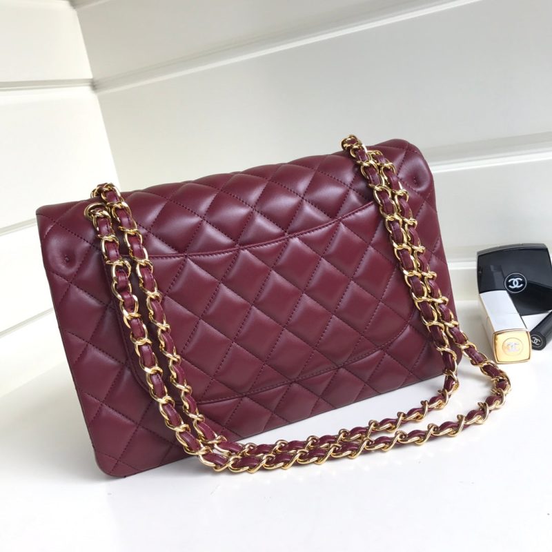 flap bag jumbo 30 burgundy lambskin gold hardware