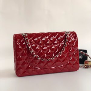 FLAP BAG MEDIUM 25CM RED PATENT CALFSKIN SILVER HARDWARE