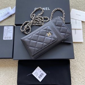 CC Compact Double Pouch Black Caviar Sliver Steel 229639