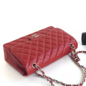 FLAP BAG JUMBO 30CM RED CAVIAR SILVER HARDWARE