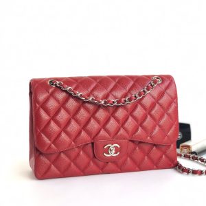 FLAP BAG JUMBO 30CM RED CAVIAR SILVER HARDWARE