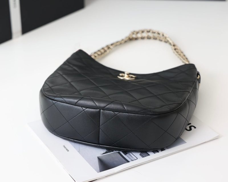 cc hobo bag 26cm black lambskin silver hardware