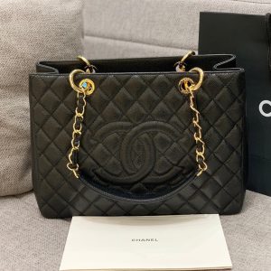 CC GRAND SHOPPING TOTE BAG 34CM BLACK CAVIAR GOLD HARDWARE