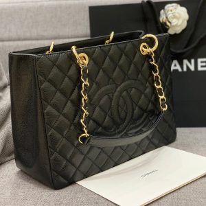 CC GRAND SHOPPING TOTE BAG 34CM BLACK CAVIAR GOLD HARDWARE