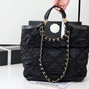 20220308_i1646751258_1599_2_jpg_fb42402f-f674-47b7-bd3e-10e0fa69f0ae CC 22P Maxi Shopping Bag Black Nylon with Grosgrain