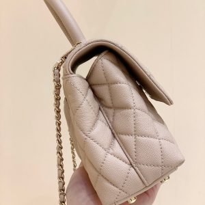 CC Coco Hanle Small 23cm Light Beige Grained Calfskin Gold Hardware