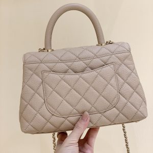 CC Coco Hanle Small 23cm Light Beige Grained Calfskin Gold Hardware