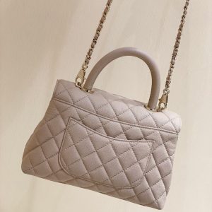 CC Coco Hanle Small 23cm Light Beige Grained Calfskin Gold Hardware