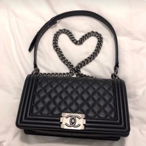 BOY BAG MEDIUM 25 BLACK QUILTED LAMBSKIN AGED RUTHENIUM HARDWARE