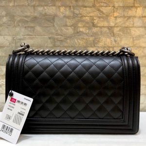 BOY BAG MEDIUM 25 BLACK QUILTED LAMBSKIN AGED RUTHENIUM HARDWARE