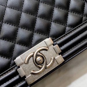 BOY BAG MEDIUM 25 BLACK QUILTED LAMBSKIN AGED RUTHENIUM HARDWARE