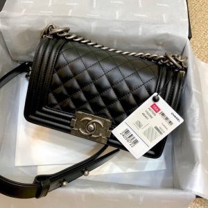 BOY BAG SMALL 20 BLACK QUILTED LAMBSKIN AGED RUTHENIUM HARDWARE