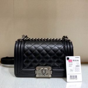 BOY BAG SMALL 20 BLACK QUILTED LAMBSKIN AGED RUTHENIUM HARDWARE