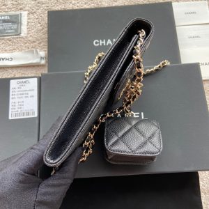 CC Phone Holder Pale & Air Pod Bag Black Caviar Diamond Hardware 229776