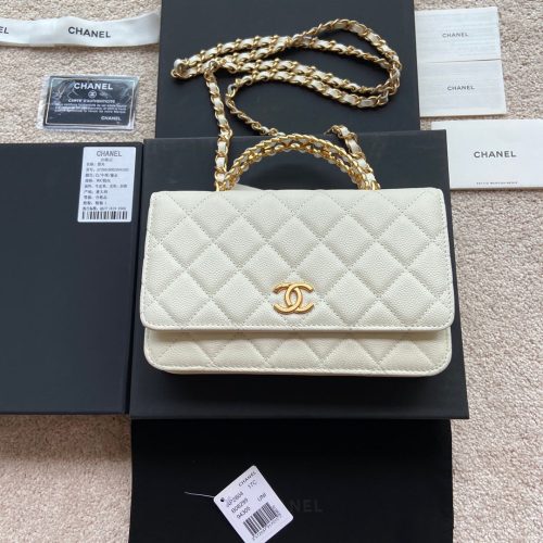 CC Logo Flap Bag 20cm White Caviar GHW 235169