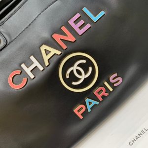 CC DEAUVILLE TOTE BAG 39CM BLACK CALFSKIN MULTICOLOR LOGO