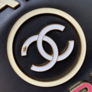 CC DEAUVILLE TOTE BAG 39CM BLACK CALFSKIN MULTICOLOR LOGO