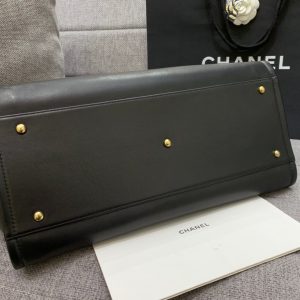 CC DEAUVILLE TOTE BAG 39CM BLACK CALFSKIN MULTICOLOR LOGO