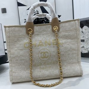 CC Deauville Tweed Bag Brown Leather Gold Hardware 2