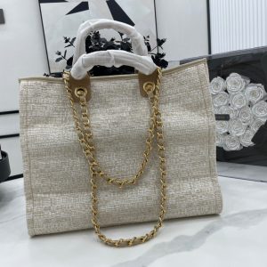 CC Deauville Tweed Bag Brown Leather Gold Hardware 2