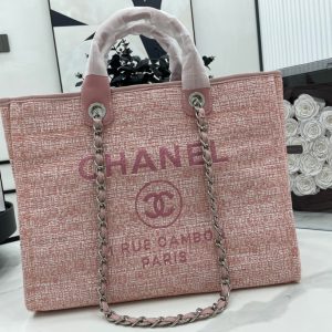 CC Deauville Tweed Bag Pink Leather Silver Hardware 6