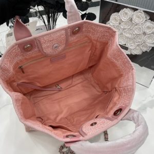 CC Deauville Tweed Bag Pink Leather Silver Hardware 6