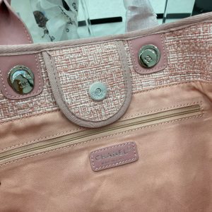 CC Deauville Tweed Bag Pink Leather Silver Hardware 6