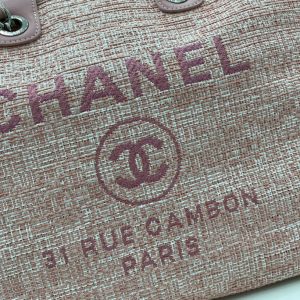 CC Deauville Tweed Bag Pink Leather Silver Hardware 6