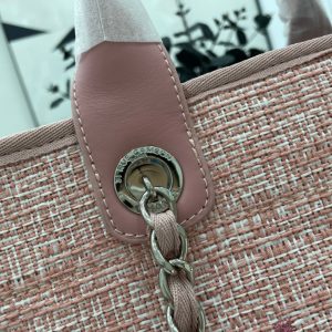 CC Deauville Tweed Bag Pink Leather Silver Hardware 6