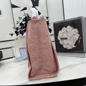 CC Deauville Tweed Bag Pink Leather Silver Hardware 6