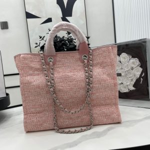 CC Deauville Tweed Bag Pink Leather Silver Hardware 6