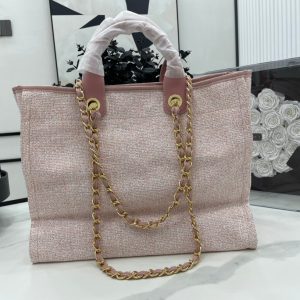 CC Deauville Tweed Bag Pink Leather Gold Hardware 3