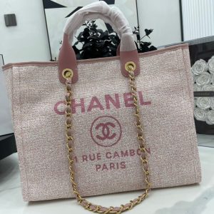 CC Deauville Tweed Bag Pink Leather Gold Hardware 3