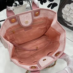 CC Deauville Tweed Bag Pink Leather Gold Hardware 3
