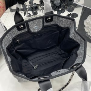 CC Deauville Tweed Bag Black Leather Silver Hardware 8