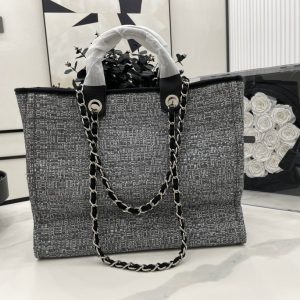 CC Deauville Tweed Bag Black Leather Silver Hardware 8