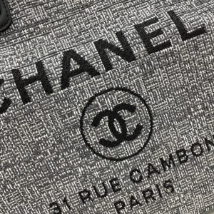 CC Deauville Tweed Bag Black Leather Silver Hardware 8