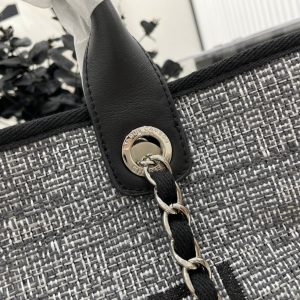 CC Deauville Tweed Bag Black Leather Silver Hardware 8