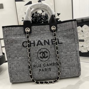 CC Deauville Tweed Bag Black Leather Silver Hardware 8