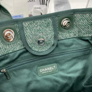 CC Deauville Tweed Bag Green Leather Silver Hardware 10